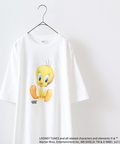 TWEETY(トゥウィーティー)の「TWEETY転写プリントオーバーサイズTシャツ(Tシャツ/カットソー・レディース・杢グレー/オフホワイト/チャコール/モカ/ミント/ラベンダー・XL/L/M)」の2枚目の写真