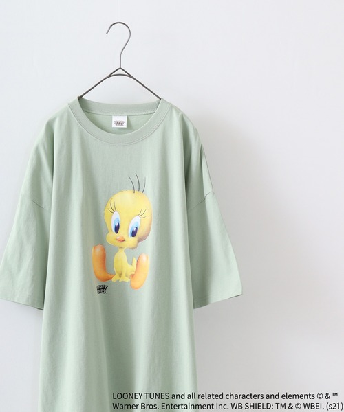 TWEETY(トゥウィーティー)の「TWEETY転写プリントオーバーサイズTシャツ(Tシャツ/カットソー・レディース・杢グレー/オフホワイト/チャコール/モカ/ミント/ラベンダー・XL/L/M)」の5枚目の写真