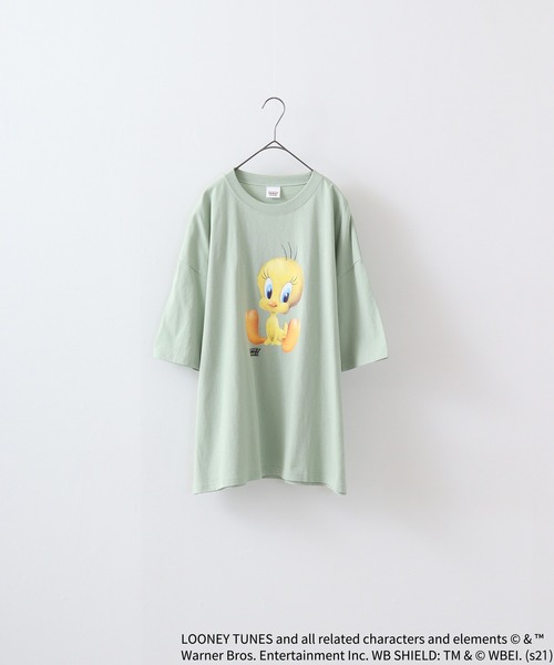 TWEETY(トゥウィーティー)の「TWEETY転写プリントオーバーサイズTシャツ(Tシャツ/カットソー・レディース・杢グレー/オフホワイト/チャコール/モカ/ミント/ラベンダー・XL/L/M)」の18枚目の写真