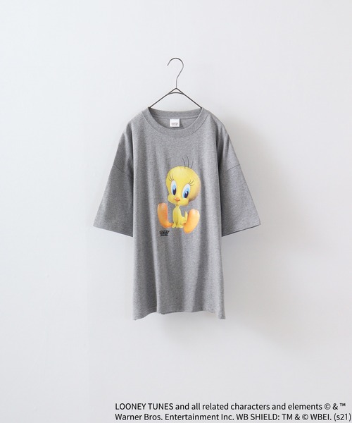 TWEETY(トゥウィーティー)の「TWEETY転写プリントオーバーサイズTシャツ(Tシャツ/カットソー・レディース・杢グレー/オフホワイト/チャコール/モカ/ミント/ラベンダー・XL/L/M)」の10枚目の写真