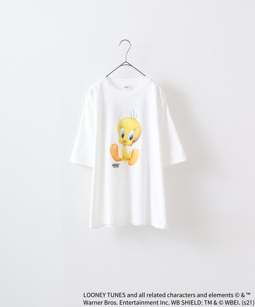 TWEETY(トゥウィーティー)の「TWEETY転写プリントオーバーサイズTシャツ(Tシャツ/カットソー・レディース・杢グレー/オフホワイト/チャコール/モカ/ミント/ラベンダー・XL/L/M)」の8枚目の写真