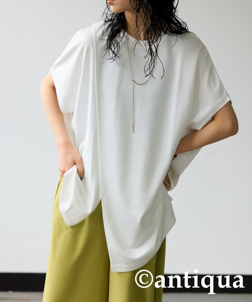 antiqua(アンティカ)の「アシメフレンチトップス(Tシャツ/カットソー・レディース・ホワイト/ブラック・FREE)」の2枚目の写真
