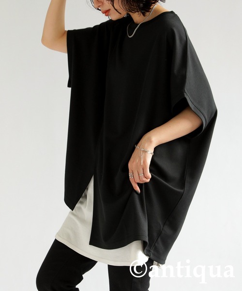 antiqua(アンティカ)の「アシメフレンチトップス(Tシャツ/カットソー・レディース・ホワイト/ブラック・FREE)」の1枚目の写真