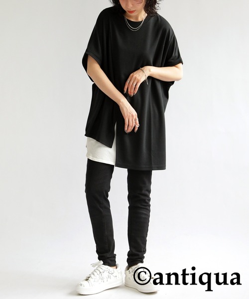 antiqua(アンティカ)の「アシメフレンチトップス(Tシャツ/カットソー・レディース・ホワイト/ブラック・FREE)」の9枚目の写真