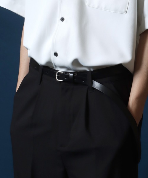 ANPAS（アンパス）の「Oil Leather Narrow Belt 20mm/別注 牛革 オイルレザー ナローベルト レザー 20mm（ベルト・メンズ・ブラック/ダークブラウン・FREE）」の9枚目の写真