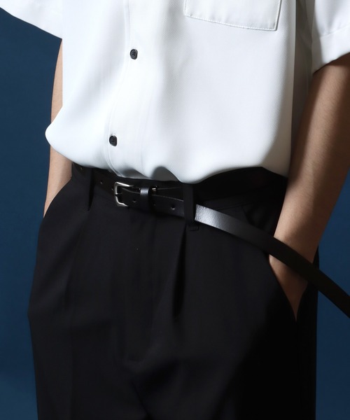 ANPAS（アンパス）の「Oil Leather Narrow Belt 20mm/別注 牛革 オイルレザー ナローベルト レザー 20mm（ベルト・メンズ・ブラック/ダークブラウン・FREE）」の11枚目の写真