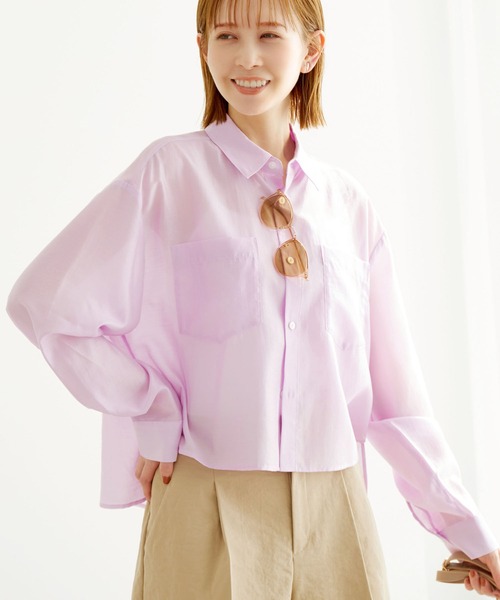 ROPE' PICNIC（ロペピクニック）の「クロップドシアーシャツ（シャツ/ブラウス・レディース・ネイビー/レッド/ピンク/ホワイト系その他/ベージュ/サックスブルー・38）」の5枚目の写真