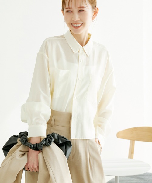 ROPE' PICNIC（ロペピクニック）の「クロップドシアーシャツ（シャツ/ブラウス・レディース・ネイビー/レッド/ピンク/ホワイト系その他/ベージュ/サックスブルー・38）」の9枚目の写真