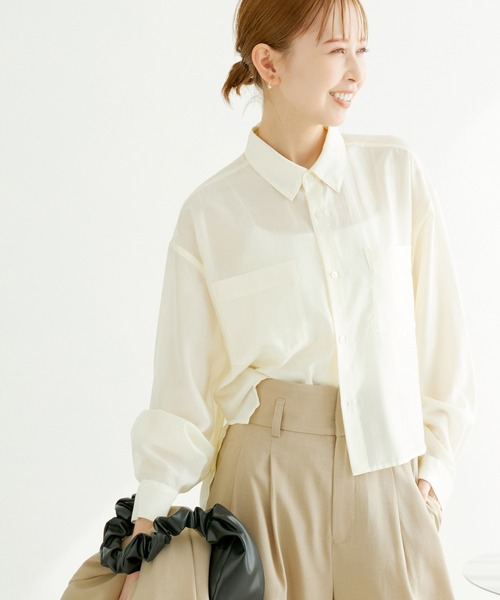 ROPE' PICNIC（ロペピクニック）の「クロップドシアーシャツ（シャツ/ブラウス・レディース・ネイビー/レッド/ピンク/ホワイト系その他/ベージュ/サックスブルー・38）」の10枚目の写真