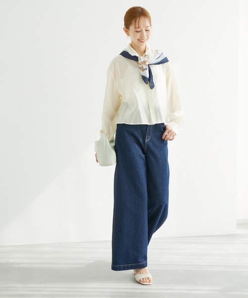 ROPE' PICNIC（ロペピクニック）の「クロップドシアーシャツ（シャツ/ブラウス・レディース・ネイビー/レッド/ピンク/ホワイト系その他/ベージュ/サックスブルー・38）」の12枚目の写真