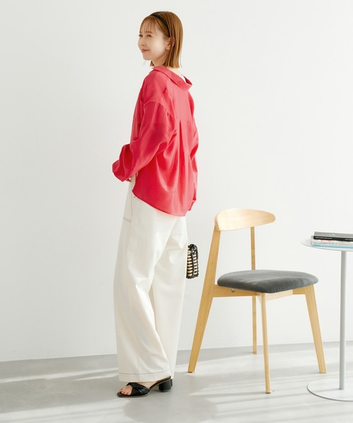 ROPE' PICNIC（ロペピクニック）の「クロップドシアーシャツ（シャツ/ブラウス・レディース・ネイビー/レッド/ピンク/ホワイト系その他/ベージュ/サックスブルー・38）」の20枚目の写真