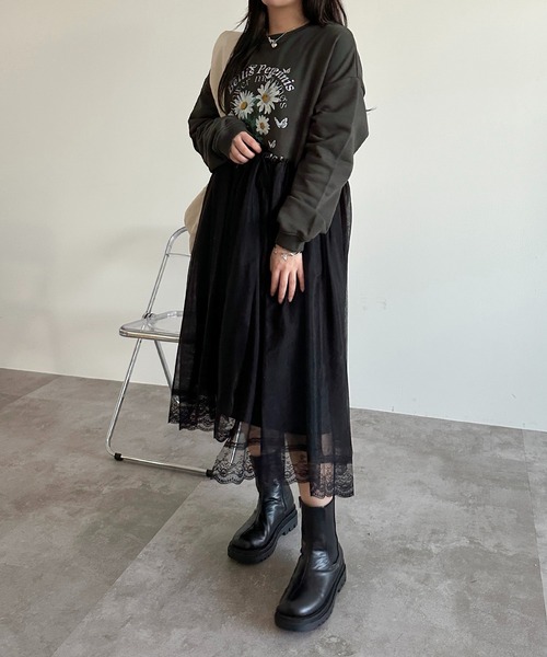 apres jour mignon(アプレジュールミニョン)の「チュール×スウェットワンピース【ZOZOTOWN限定アイテム】(ワンピース・レディース・ブラック/ブラック系その他・MEDIUM/SMALL/X-LARGE)」の9枚目の写真