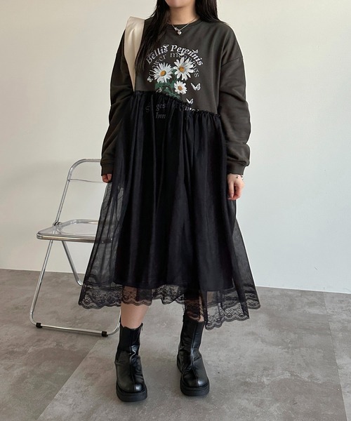 apres jour mignon(アプレジュールミニョン)の「チュール×スウェットワンピース【ZOZOTOWN限定アイテム】(ワンピース・レディース・ブラック/ブラック系その他・MEDIUM/SMALL/X-LARGE)」の8枚目の写真