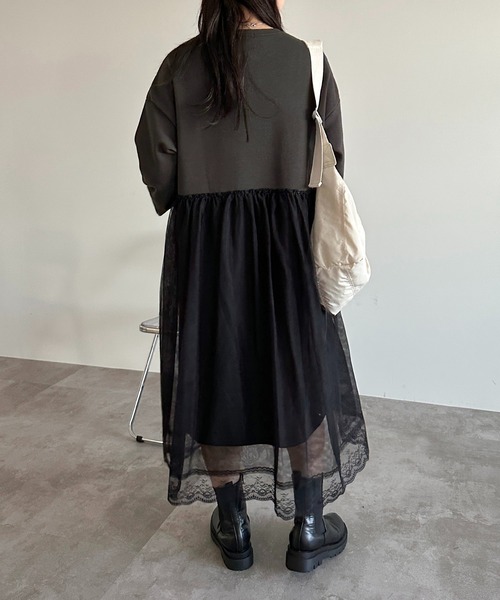 apres jour mignon(アプレジュールミニョン)の「チュール×スウェットワンピース【ZOZOTOWN限定アイテム】(ワンピース・レディース・ブラック/ブラック系その他・MEDIUM/SMALL/X-LARGE)」の6枚目の写真