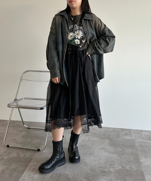 apres jour mignon(アプレジュールミニョン)の「チュール×スウェットワンピース【ZOZOTOWN限定アイテム】(ワンピース・レディース・ブラック/ブラック系その他・MEDIUM/SMALL/X-LARGE)」の4枚目の写真