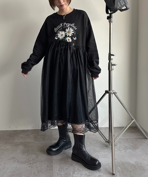 セール】チュール×スウェットワンピース【ZOZOTOWN限定アイテム