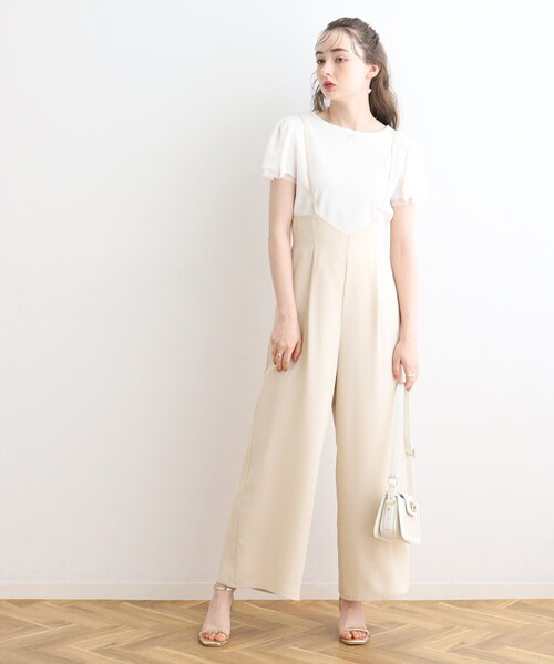 couture brooch(クチュールブローチ)の「◆【マシンウォッシャブル/肩紐調節可能】キャミロンパース(サロペット/オーバーオール・レディース・アイボリー/ブラック/ブラウン系・36/38/40/42)」の6枚目の写真