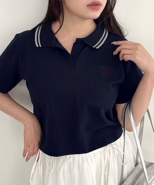 OLIVE des OLIVE（オリーブデオリーブ）の「衿ラインスキッパー　1041060660（Tシャツ/カットソー・レディース・オフホワイト/ネイビー/グリーン/アイボリー・FREE）」の4枚目の写真