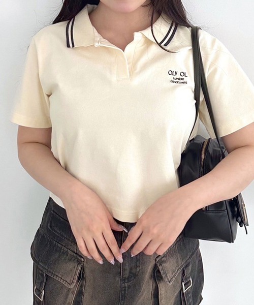 OLIVE des OLIVE（オリーブデオリーブ）の「衿ラインスキッパー　1041060660（Tシャツ/カットソー・レディース・オフホワイト/ネイビー/グリーン/アイボリー・FREE）」の2枚目の写真