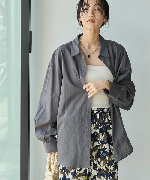 coen（コーエン）の「シアーコットンオーバーシャツ（シャツ/ブラウス・レディース・ライム/ホワイト/ダークグレー・M/L）」の10枚目の写真
