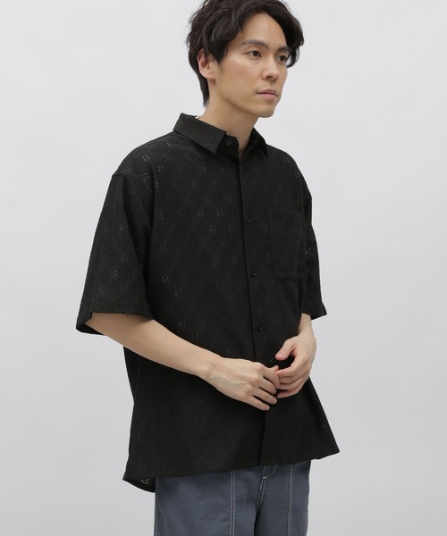 LAKOLE（ラコレ）の「透かしレースシャツ半袖 / 111300（シャツ/ブラウス・メンズ・ホワイト/ロイヤルブルー/ブラック/ブラウン・LARGE/MEDIUM/X-LARGE）」の8枚目の写真