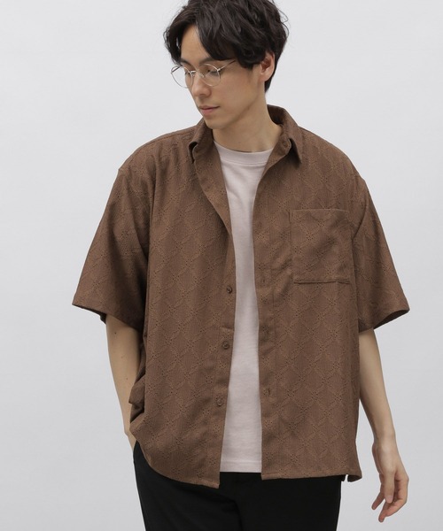 LAKOLE（ラコレ）の「透かしレースシャツ半袖 / 111300（シャツ/ブラウス・メンズ・ホワイト/ロイヤルブルー/ブラック/ブラウン・LARGE/MEDIUM/X-LARGE）」の11枚目の写真