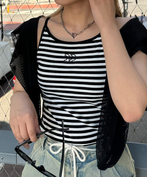 CIAOPANIC（チャオパニック）の「パイピングCPロゴリブタンクトップ（キャミソール・レディース・アイボリー/ブラック/レッド/ホワイト・ONE SIZE）」の2枚目の写真