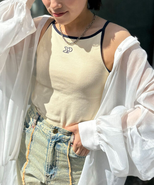 CIAOPANIC（チャオパニック）の「パイピングCPロゴリブタンクトップ（キャミソール・レディース・アイボリー/ブラック/レッド/ホワイト・ONE SIZE）」の3枚目の写真