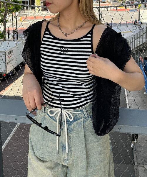 CIAOPANIC（チャオパニック）の「パイピングCPロゴリブタンクトップ（キャミソール・レディース・アイボリー/ブラック/レッド/ホワイト・ONE SIZE）」の5枚目の写真