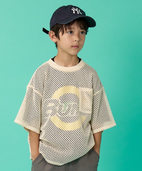 PAIRMANON STREET（ペアマノンストリート）の「【PAIRMANON STREET】半袖 メッシュ トップス Tシャツ（Tシャツ/カットソー・キッズ・オフホワイト/ブラック・110/140/130/160/100/120/150/90）」の2枚目の写真