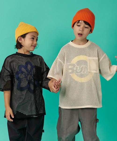 PAIRMANON STREET（ペアマノンストリート）の「【PAIRMANON STREET】半袖 メッシュ トップス Tシャツ（Tシャツ/カットソー・キッズ・オフホワイト/ブラック・110/140/130/160/100/120/150/90）」の9枚目の写真