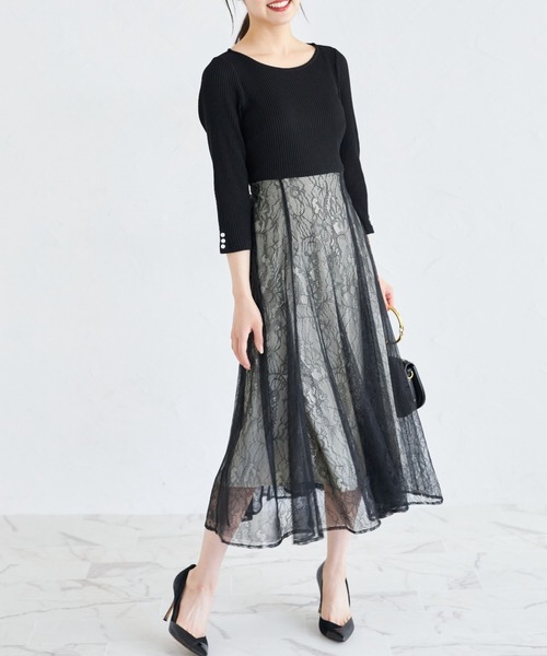 【美品】ドルチェ＆ガッバーナ ワンピース ツイード ドッキング 切替 レース L 美品】ドルチェ＆ガッバーナ ワンピース ツイード ドッキング