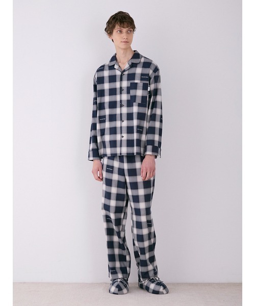 限定品　GELATO PIQUE ネイビー チェック ルームウェアセット　完売 gelato pique（ジェラートピケ）の「【HOMME】オンブレーチェック