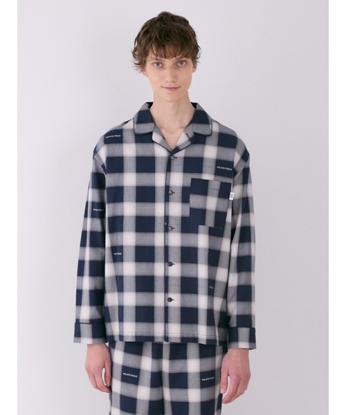限定品　GELATO PIQUE ネイビー チェック ルームウェアセット　完売 gelato pique（ジェラートピケ）の「【HOMME】オンブレーチェック
