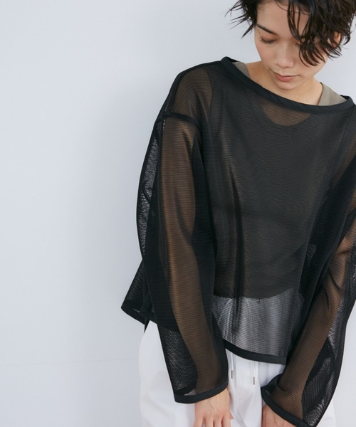 YVON（イヴォン）の「ダブルフェイスメッシュボートネックプルオーバー（Tシャツ/カットソー・レディース・ブラック/オフホワイト・9号）」の9枚目の写真