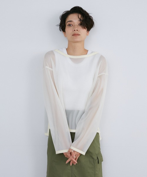 YVON（イヴォン）の「ダブルフェイスメッシュボートネックプルオーバー（Tシャツ/カットソー・レディース・ブラック/オフホワイト・9号）」の8枚目の写真