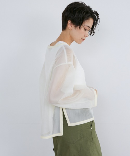 YVON（イヴォン）の「ダブルフェイスメッシュボートネックプルオーバー（Tシャツ/カットソー・レディース・ブラック/オフホワイト・9号）」の7枚目の写真