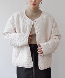 Meli rich | ハート柄キルティング中綿ノーカラージャケット(ノーカラージャケット)