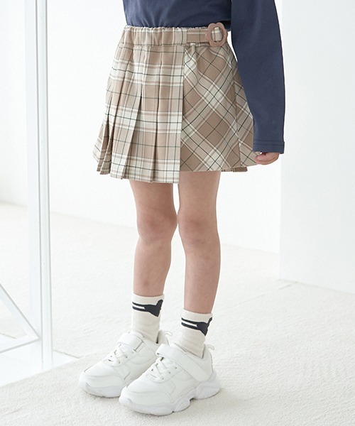 Lycee mine（リセマイン）の「チェックプリーツスカート(インパン付き)（スカート・キッズ・マスタード/インディゴブルー/ベージュ/ブラック/モスグリーン・140cm/120cm/150cm/130cm/110cm/100cm）」の2枚目の写真