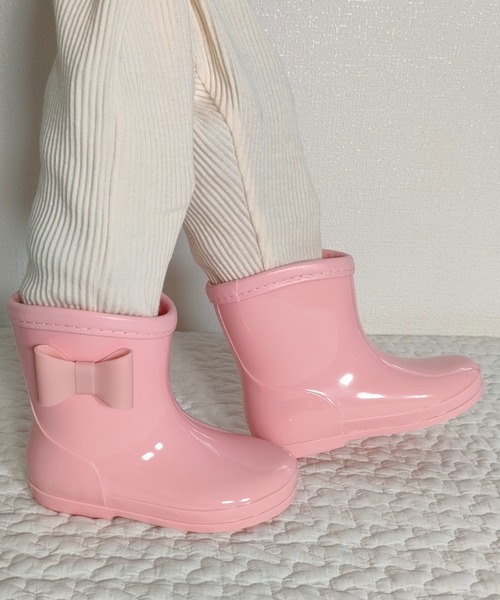 Marble Line(マーブルライン)の「ML リボン付きレインシューズ(レインシューズ・キッズ・ピンク/ネイビー・14/15 /16/17/18)」の1枚目の写真