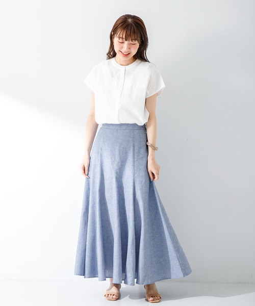 URBAN RESEARCH Sonny Label（アーバンリサーチサニーレーベル）の「『UR TECH 高機能リネン』リネン混マーメイドフレアスカート（スカート・レディース・ブラウン/ブルー/チェック・36/38）」の21枚目の写真