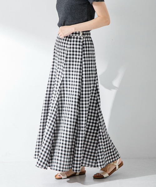 URBAN RESEARCH Sonny Label（アーバンリサーチサニーレーベル）の「『UR TECH 高機能リネン』リネン混マーメイドフレアスカート（スカート・レディース・ブラウン/ブルー/チェック・36/38）」の3枚目の写真