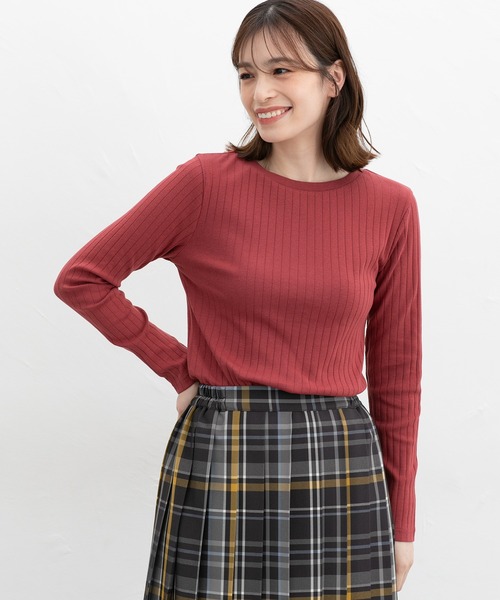 Honeys(ハニーズ)の「ボートネックTシャツ(Tシャツ/カットソー・レディース・ネイビー/レッド/ブラウン/オフホワイト/ブラック/ブルーグリーン/グレイッシュベージュ・S/M/L/LL)」の16枚目の写真