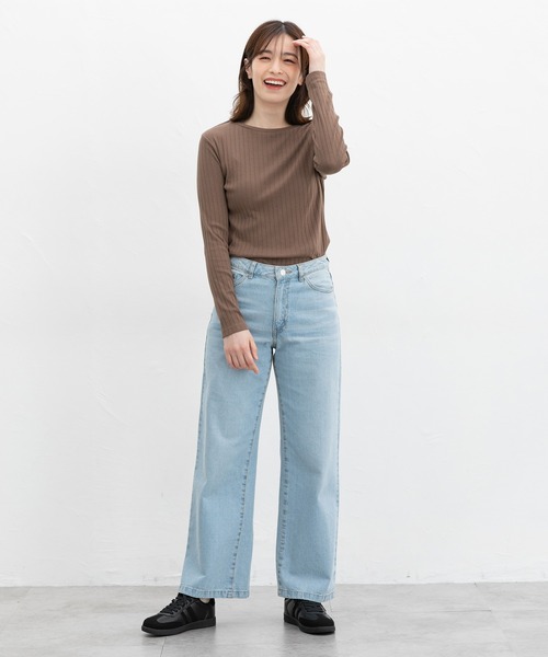 Honeys(ハニーズ)の「ボートネックTシャツ(Tシャツ/カットソー・レディース・ネイビー/レッド/ブラウン/オフホワイト/ブラック/ブルーグリーン/グレイッシュベージュ・S/M/L/LL)」の22枚目の写真