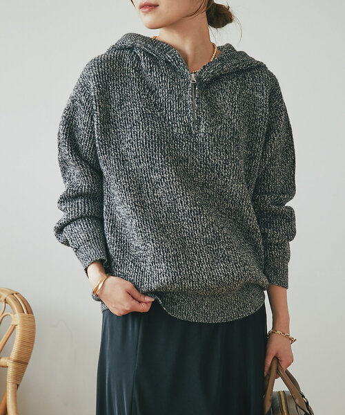 un dix cors（アンディコール）の「《WEB限定・ふわっとやわらかい》アルパカタッチフーディー（パーカー・レディース・ベージュ/ブラック・FREE）」の7枚目の写真