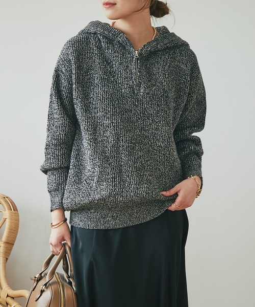 un dix cors（アンディコール）の「《WEB限定・ふわっとやわらかい》アルパカタッチフーディー（パーカー・レディース・ベージュ/ブラック・FREE）」の2枚目の写真