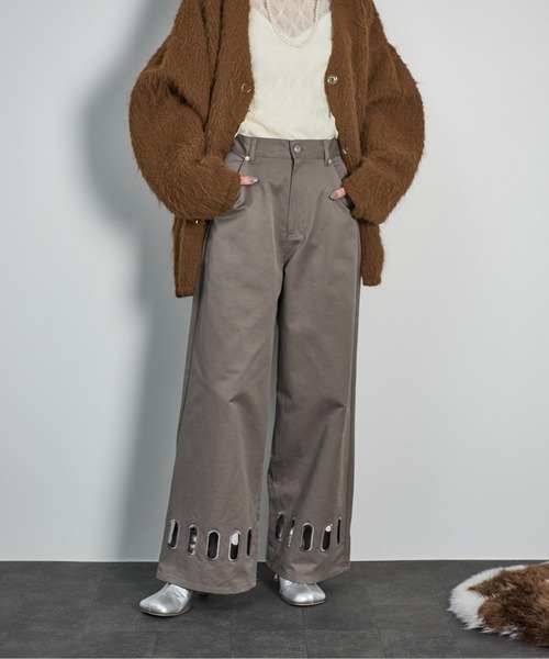 THE YOn（ザヨン）の「アイレットヘムツイルワイドパンツ（チノパンツ・レディース・レディッシュグレー/アイボリー/チャコールグレー・S/M）」の3枚目の写真