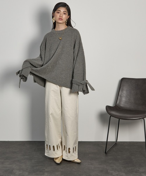 THE YOn（ザヨン）の「アイレットヘムツイルワイドパンツ（チノパンツ・レディース・レディッシュグレー/アイボリー/チャコールグレー・S/M）」の2枚目の写真