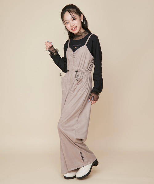 JENNI love（ジェニィラブ）の「フロントZIPロングサロペ（サロペット/オーバーオール・キッズ・ベージュ/カーキ・130cm/140cm/150cm/160cm）」の4枚目の写真