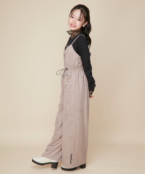 JENNI love（ジェニィラブ）の「フロントZIPロングサロペ（サロペット/オーバーオール・キッズ・ベージュ/カーキ・130cm/140cm/150cm/160cm）」の3枚目の写真